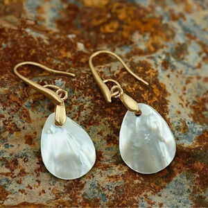 Mother Pearl Earrings Natural Shell Boho Gold 14k